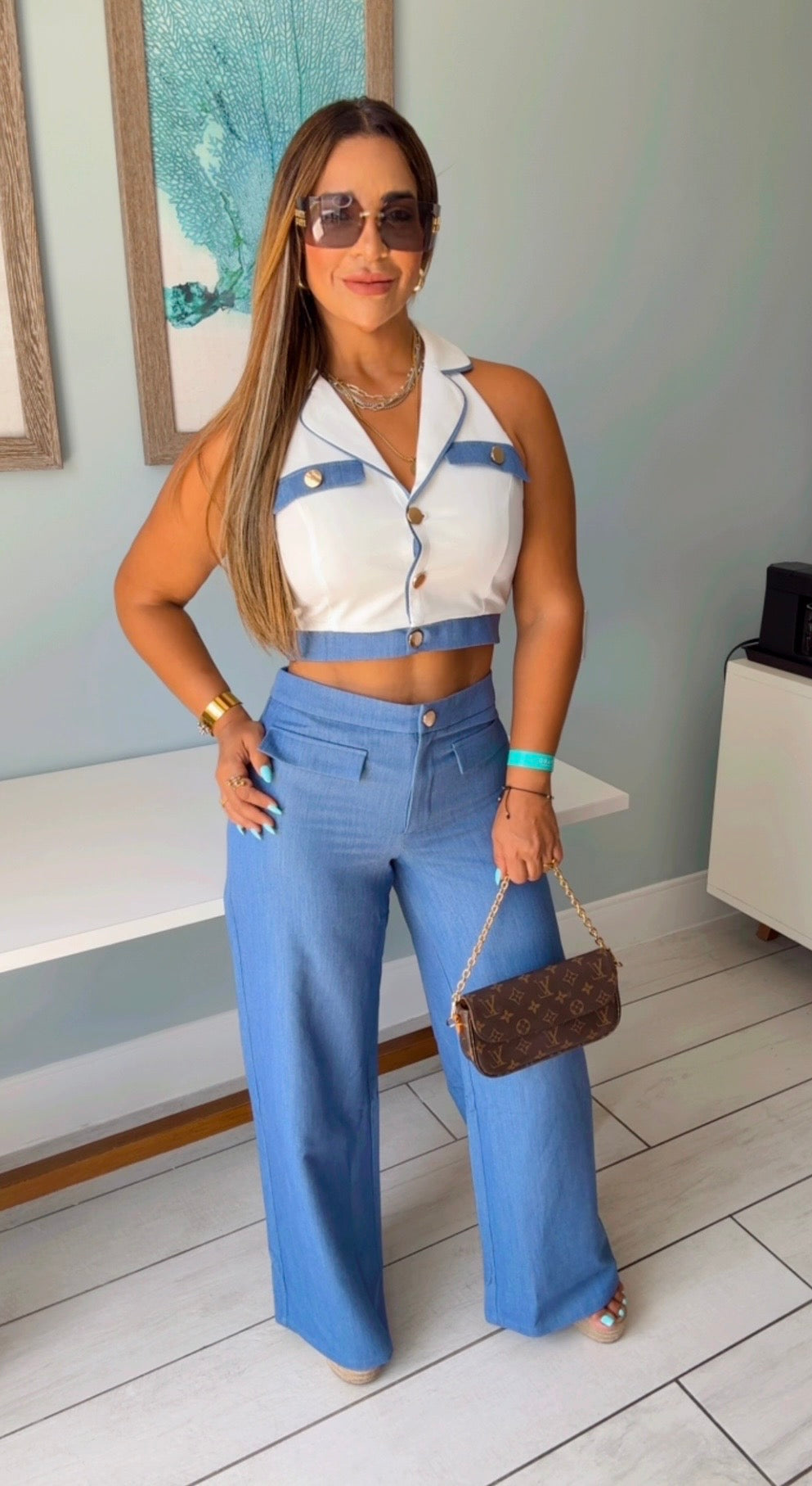 Naples Denim Blue Vest Set (spandex)