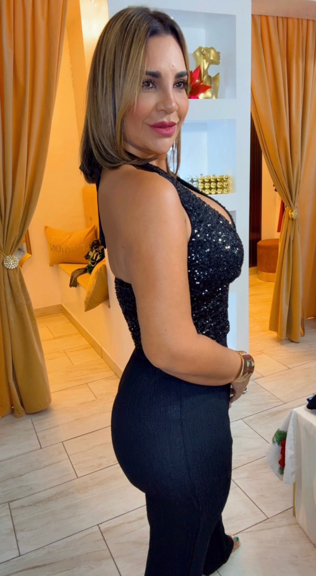 Black Sequins Halter Top (spandex)