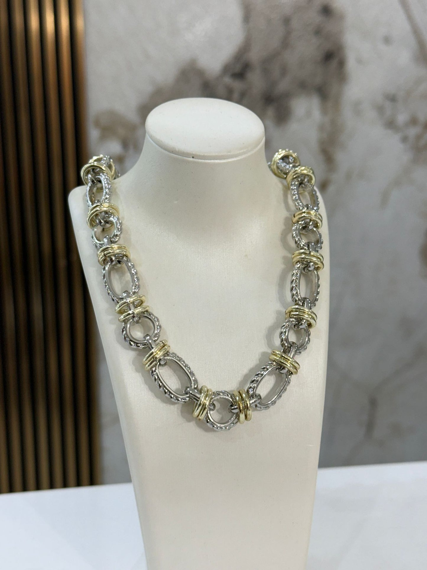 Bold Chunky Necklace (Two Tones) (Gold Plated)