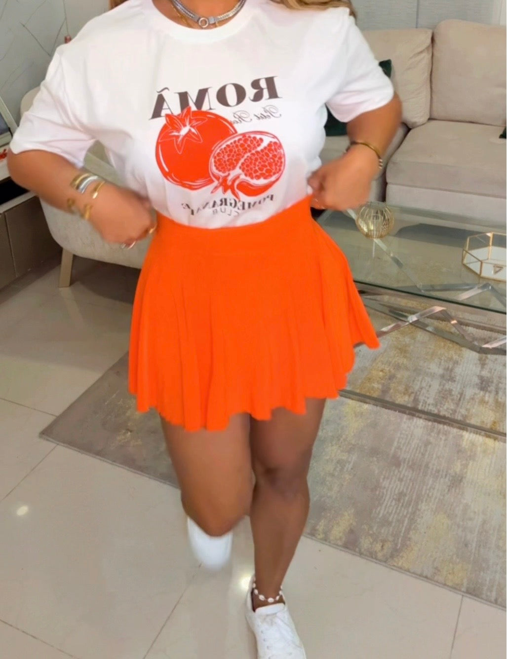 Fancy Orange Skort (Trae short integrado) stretch