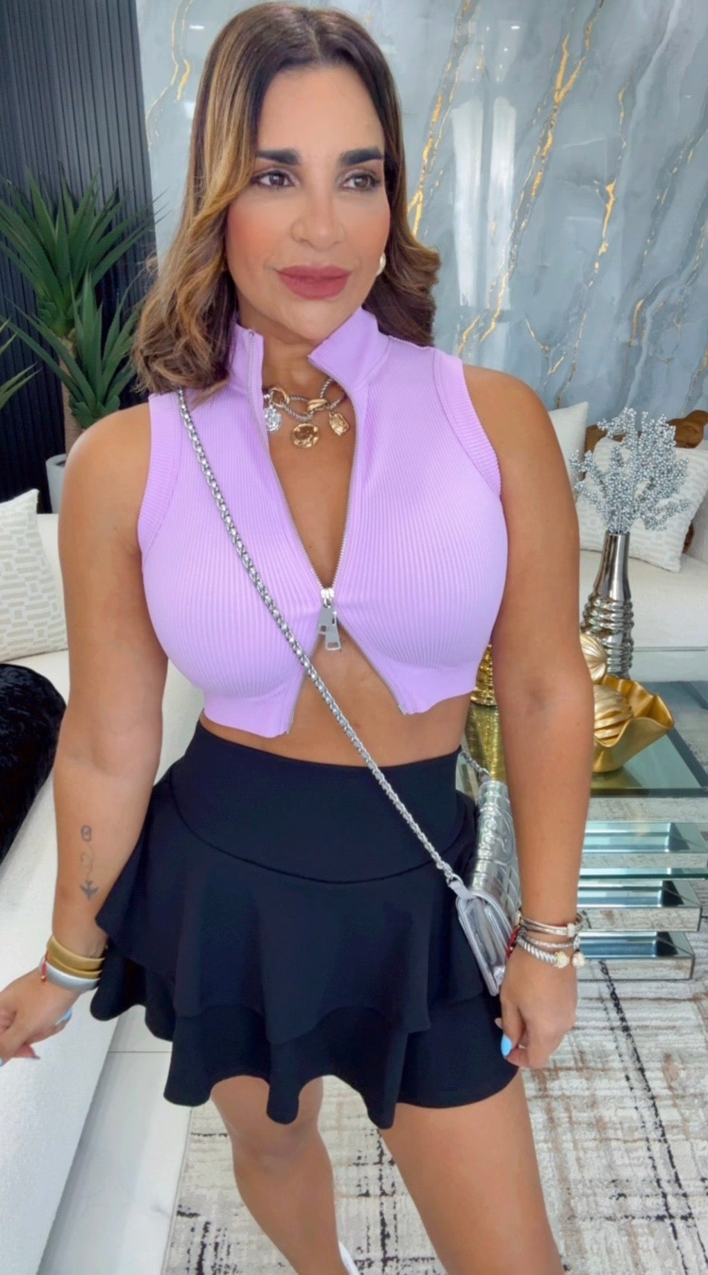 Lilac Basic Zipper Top (stretch)