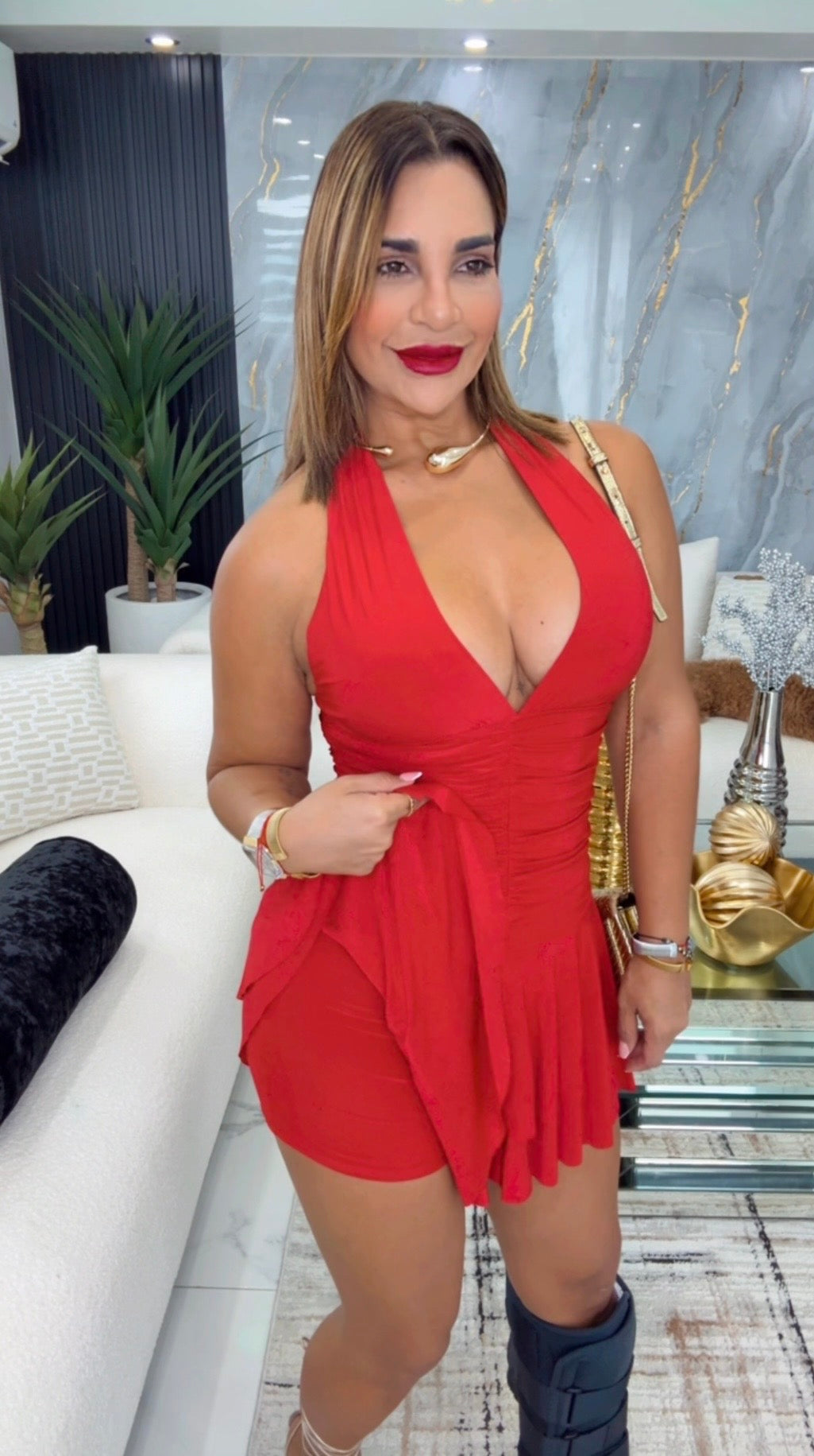 February Red Dress(Trae short integrado)stretch