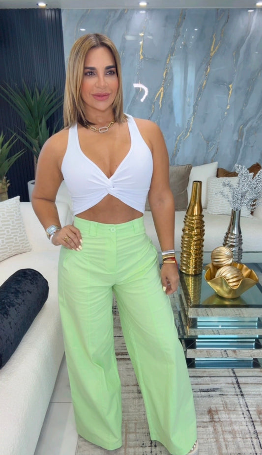 Lino Green Palazzo Pant (entalle alto) spandex