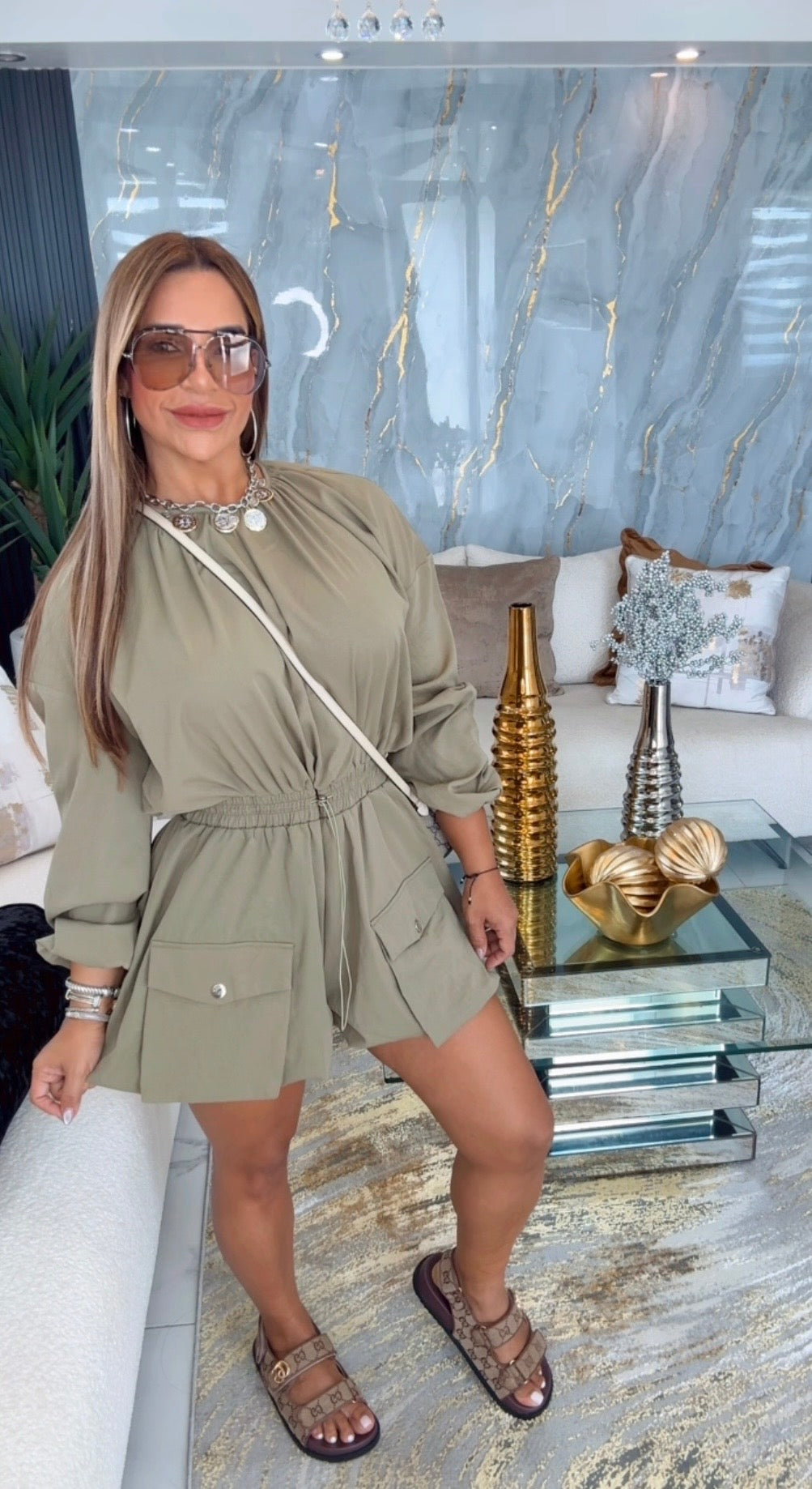 Caracas Olive Cargo Romper (spandex)