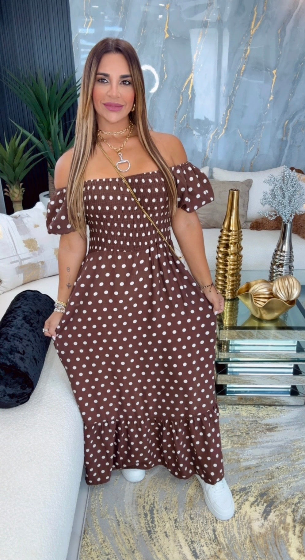 Palermo Brown Polka Dots Dress (súper spandex)