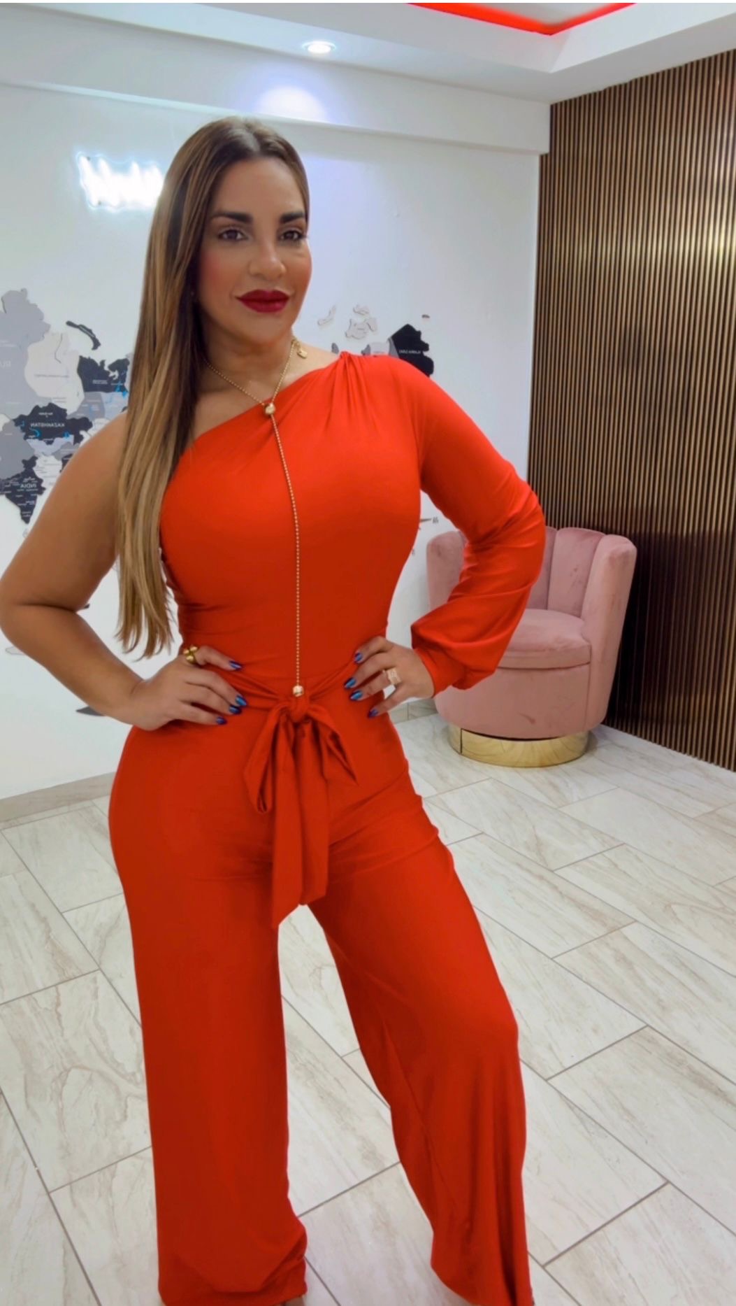 Argelia Red Jumpsuit(stretch)