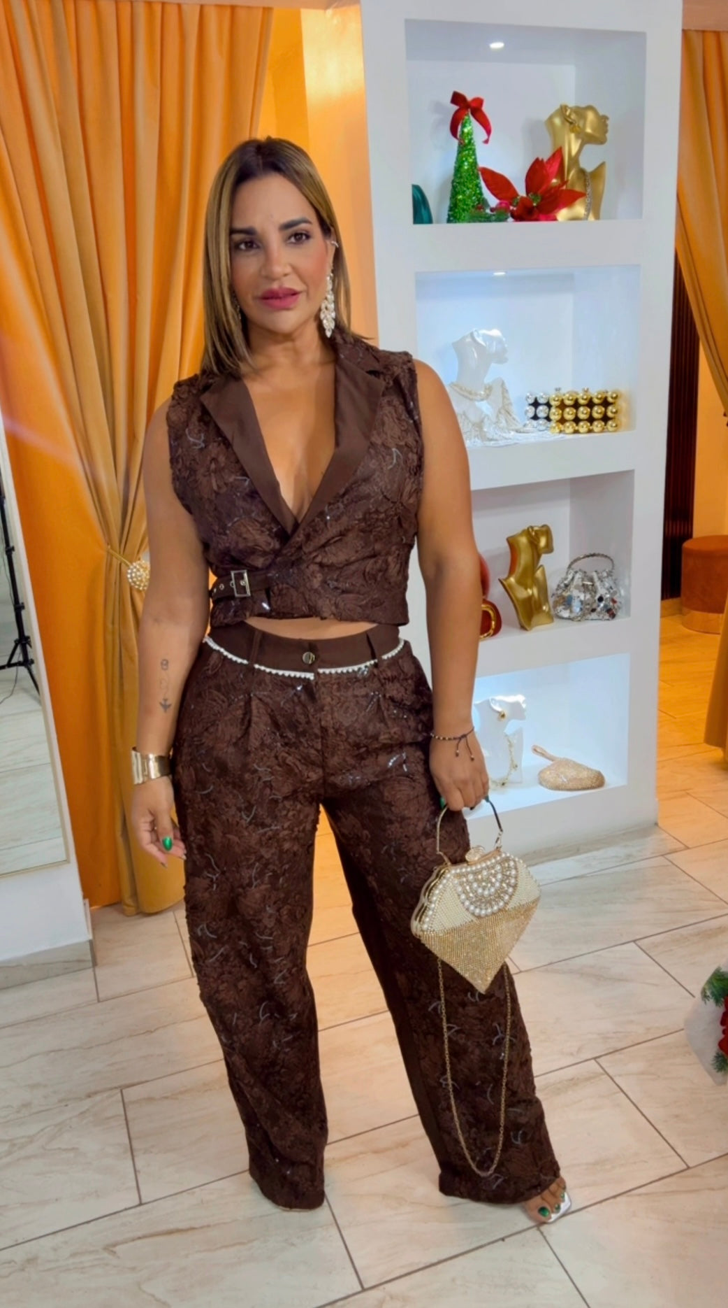 Magazine Brown Vest Set (spandex) utilicé talla Small