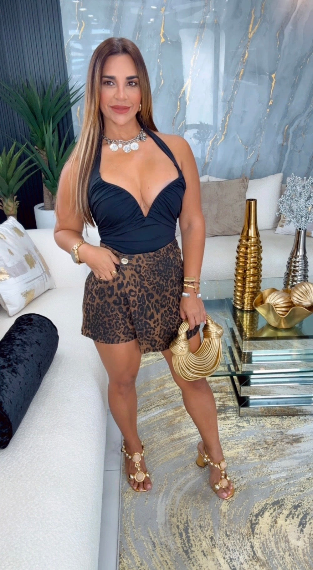 Safari Brown Animal Print Skort (baje una talla) spandex