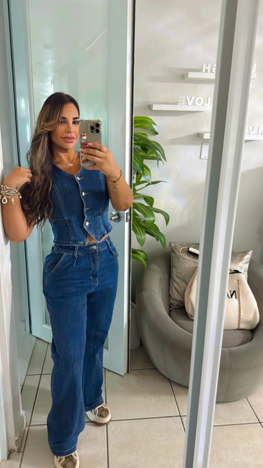 Dallas Denim Vest Set (utilicé talla Small) stretch