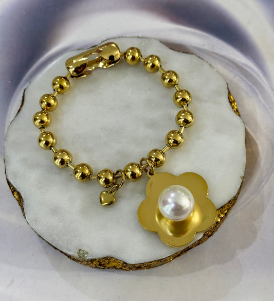 Flower and pearl bracelet (Stainless Steel)