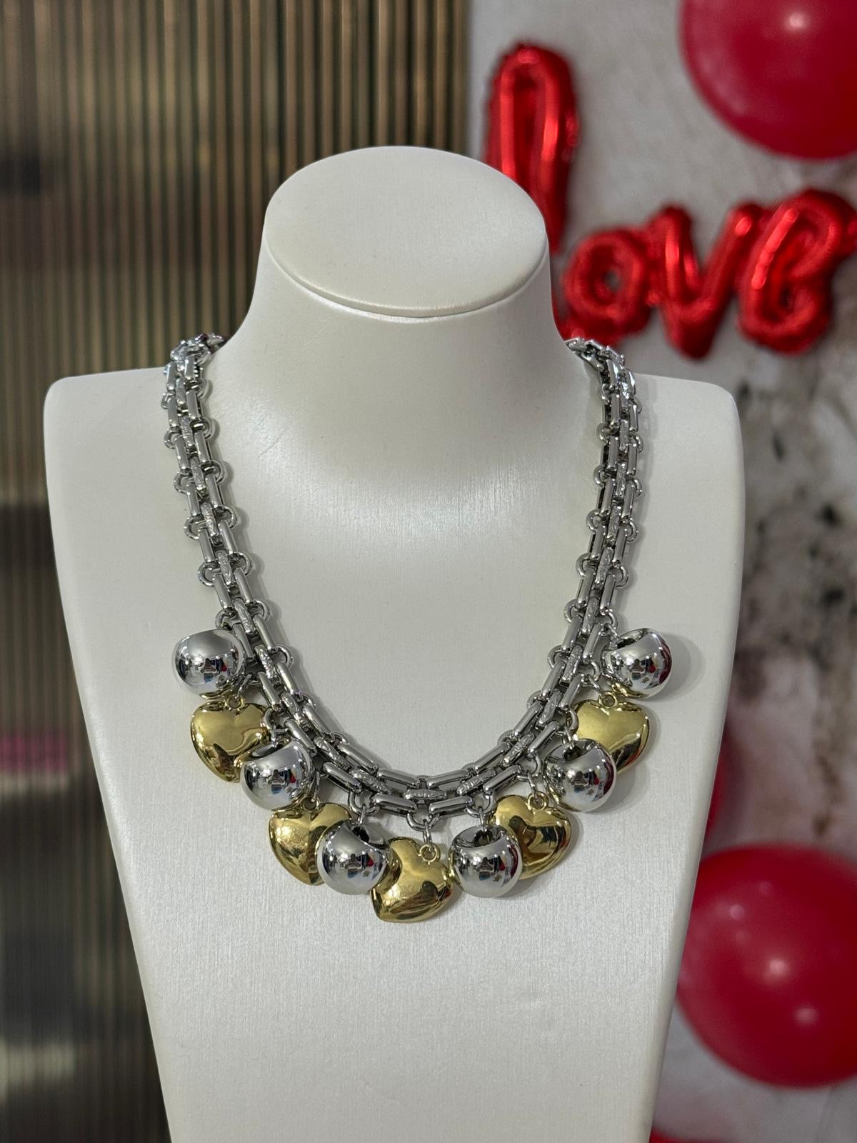 Balls and Heart 2 tones Necklace