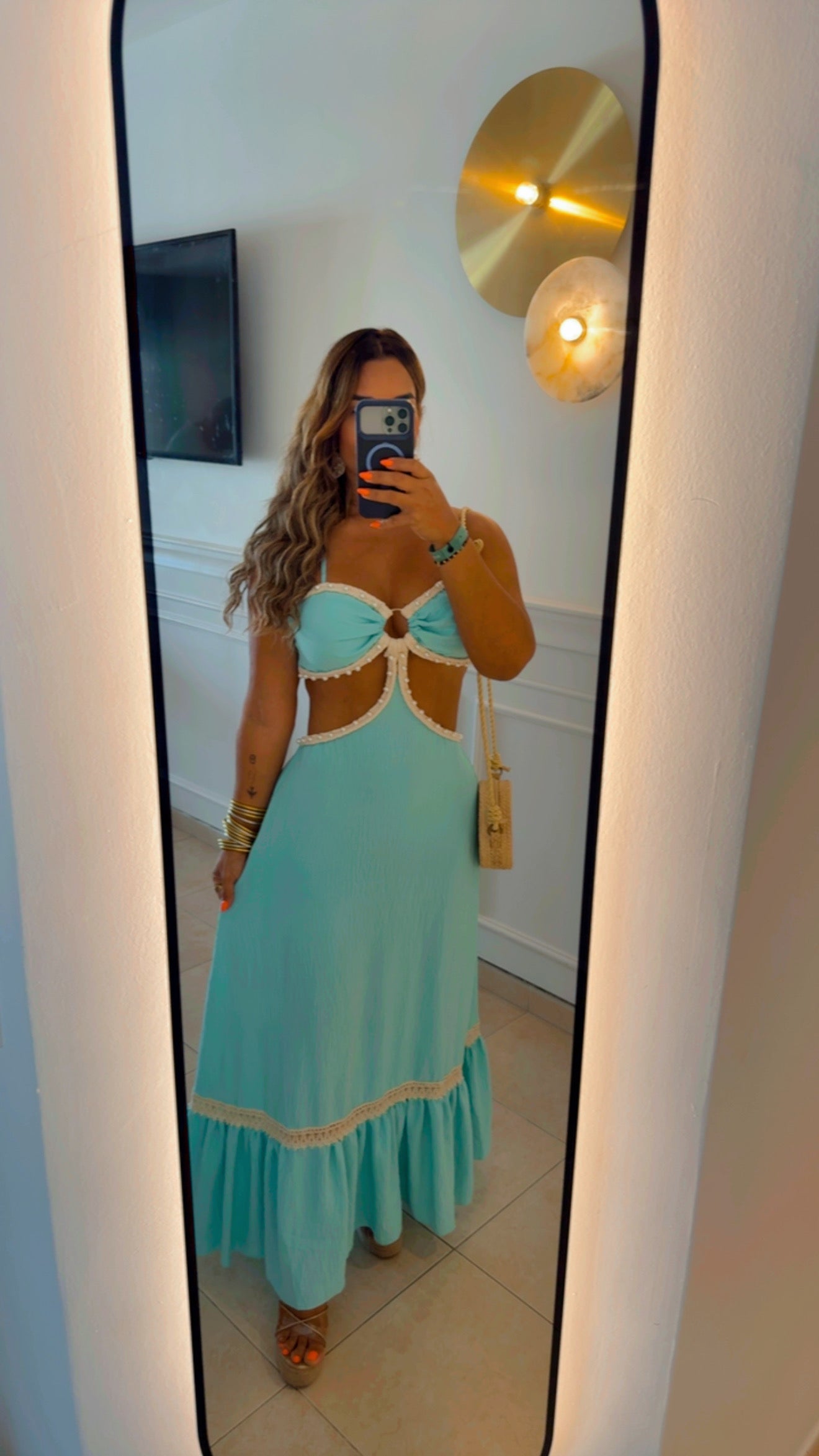 Saona Blue Crochet & Pearl Dress (spandex) colección 🇨🇴
