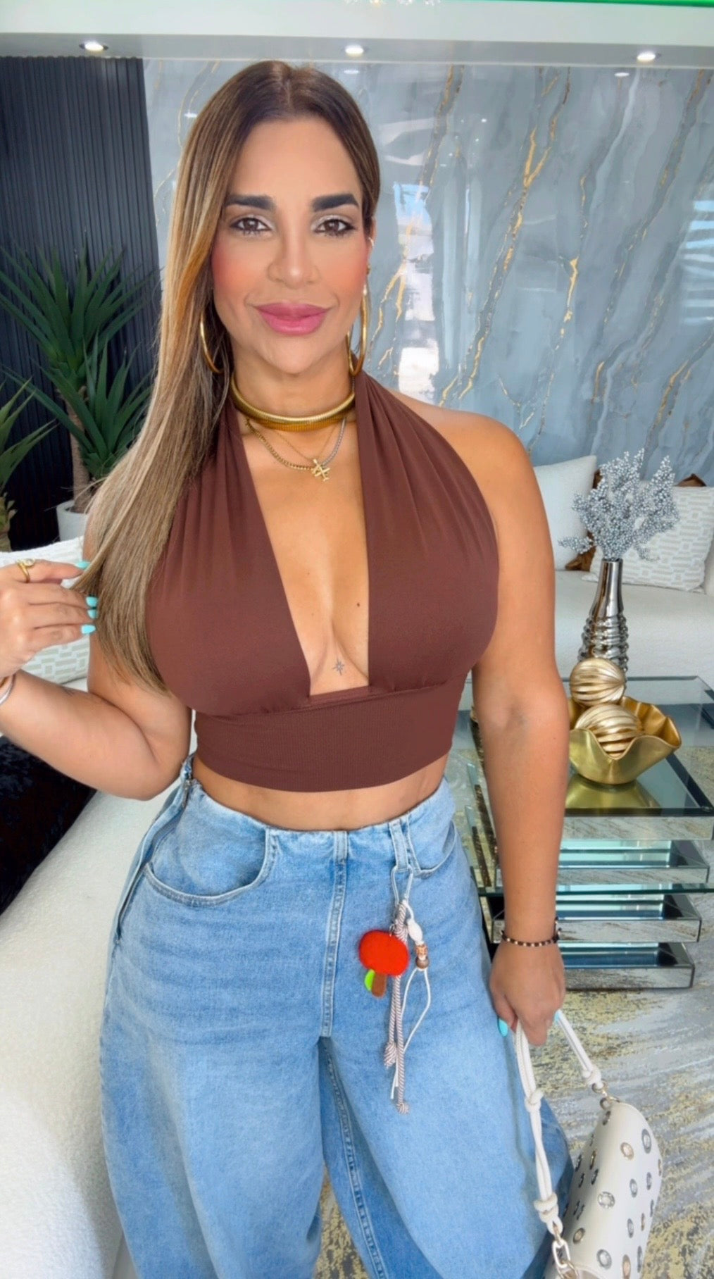Halter Brown Top (stretch)