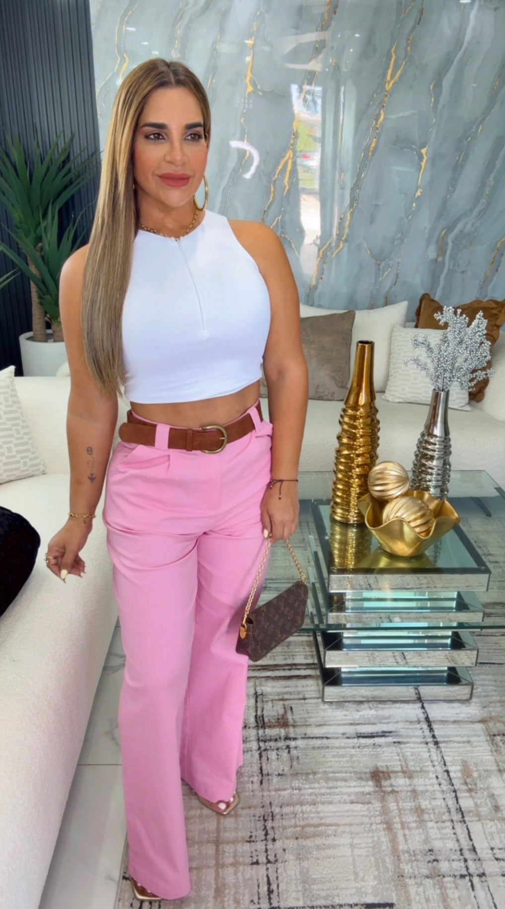 Lino Pink Pant (incluye cinturón) spandex/ utilicé Small