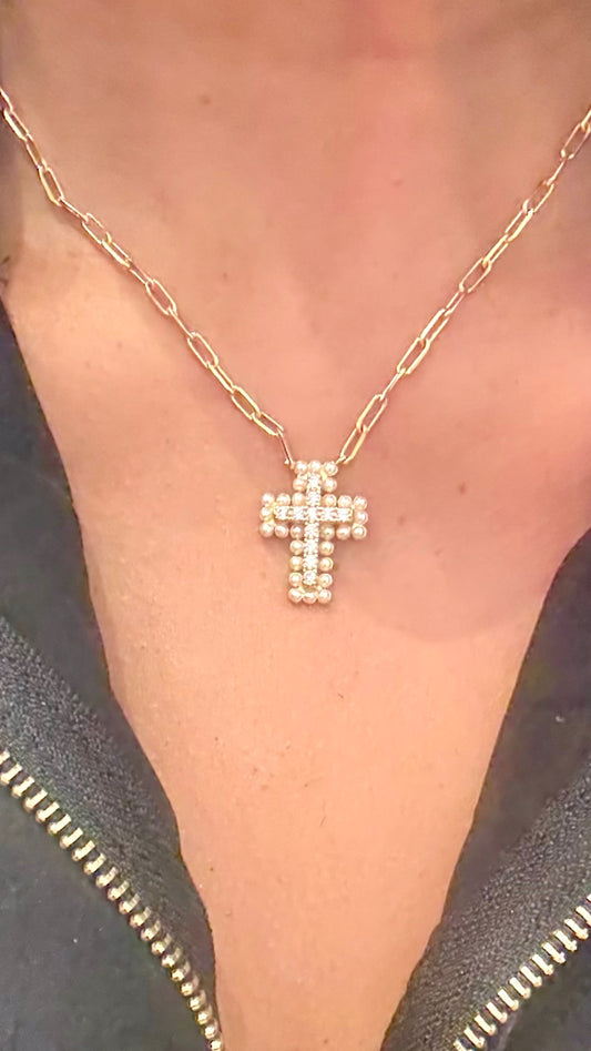 Cross Pearl Necklace (gold plated material)
