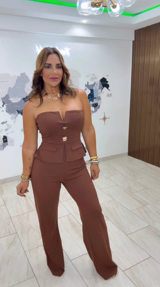 Venezuela Brown Vest Jumpsuit (stretch)