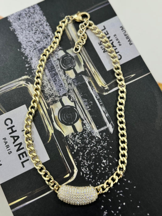 Cristal Gold Cuban Necklace (gold plated material)