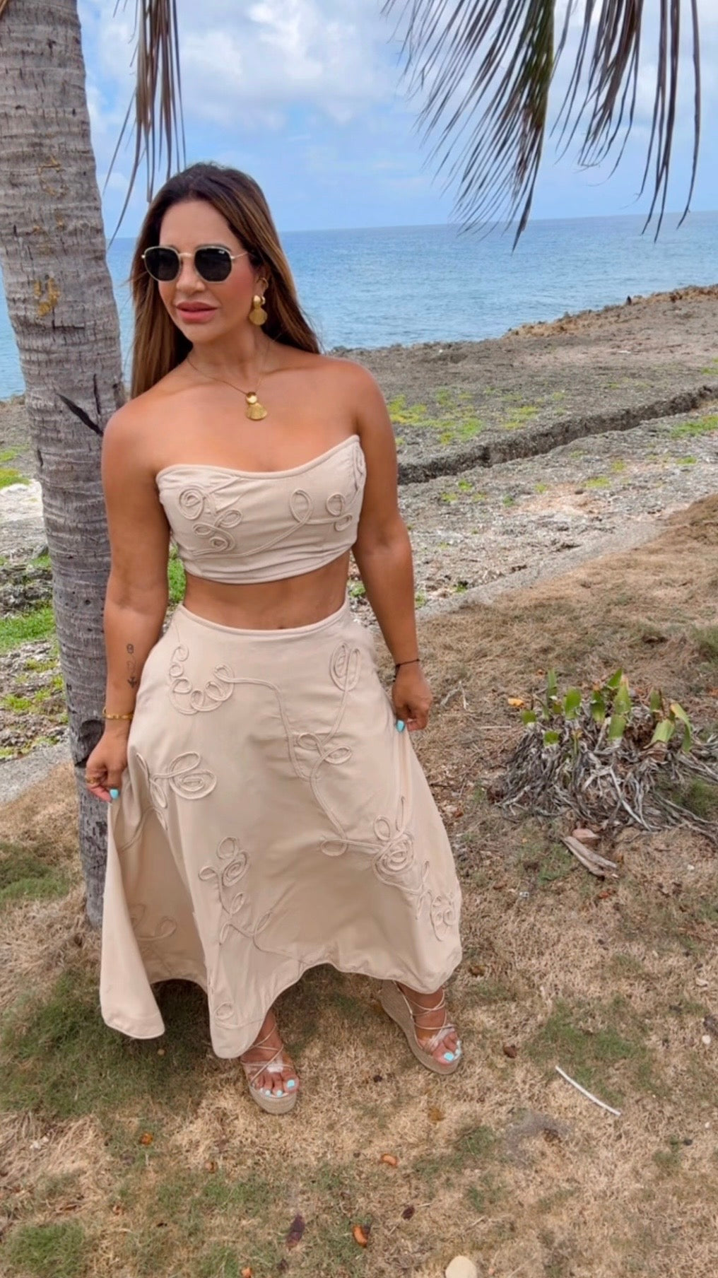 Cayo Beige Skirt Set (spandex)