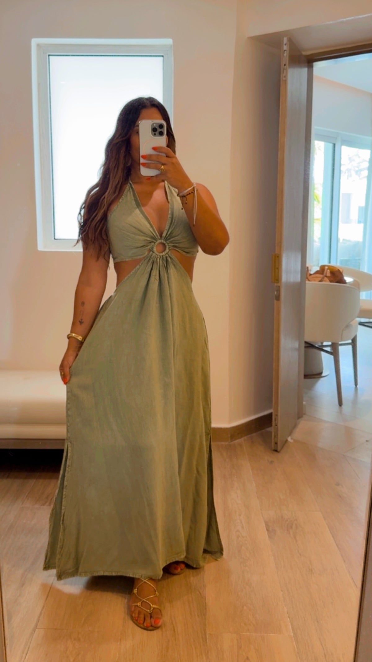 Agra Olive Green Dress (spandex) colección 🇮🇳
