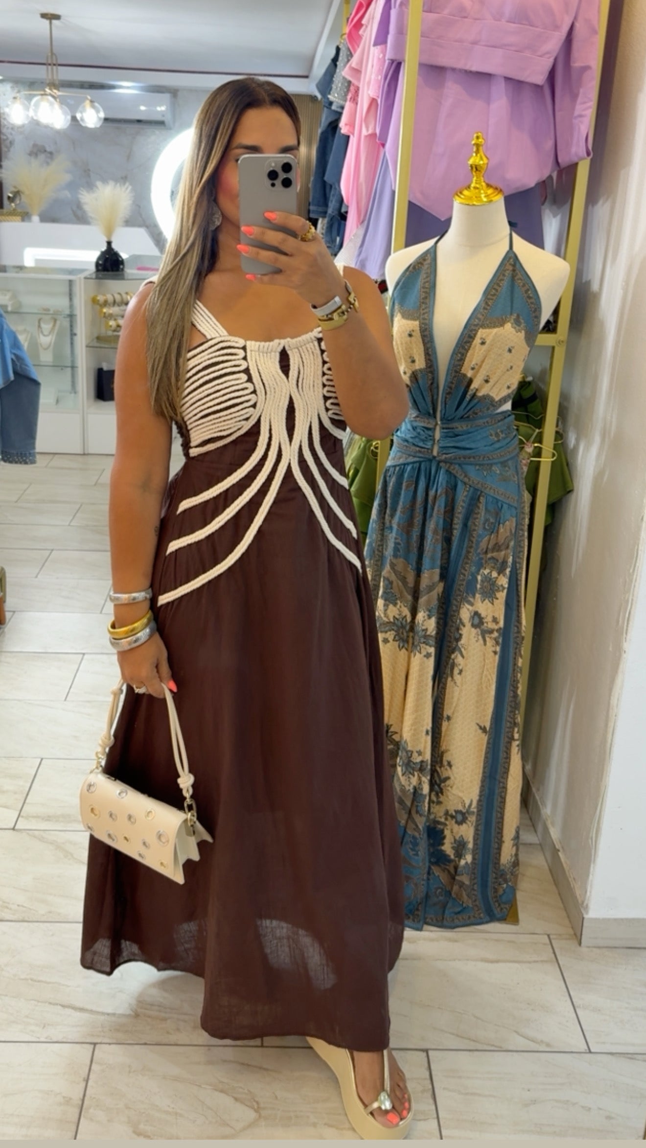 Roma Crochet Brown Dress (spandex)