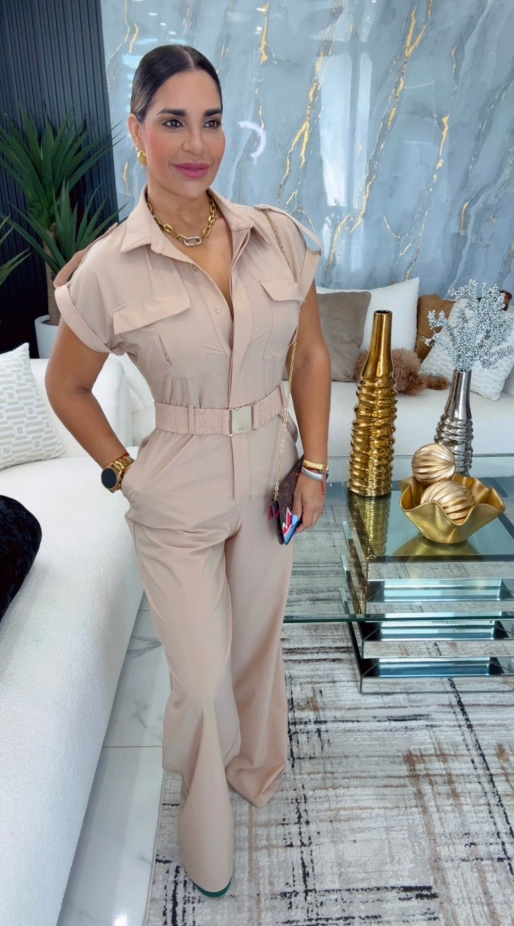 Islandia Camel Jumpsuit(incluye el cinturón) spandex