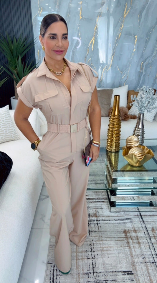 Islandia Camel Jumpsuit(incluye el cinturón) spandex