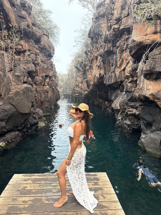 Galápagos Soft White Crochet Dress (Trae el pantie) utilicé talla M