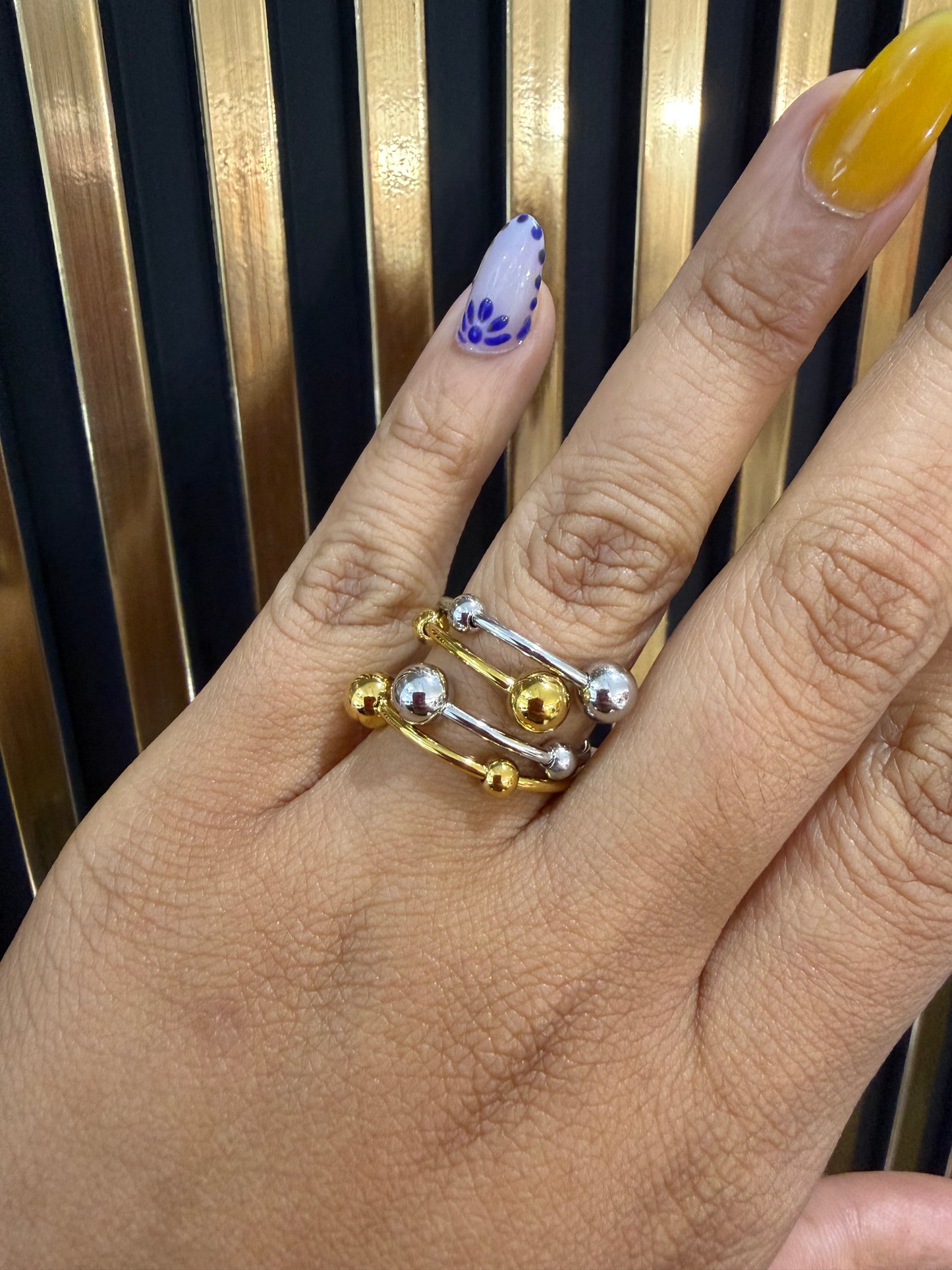 Two Tones Balls Ring (Ajustable) Stainless Steel