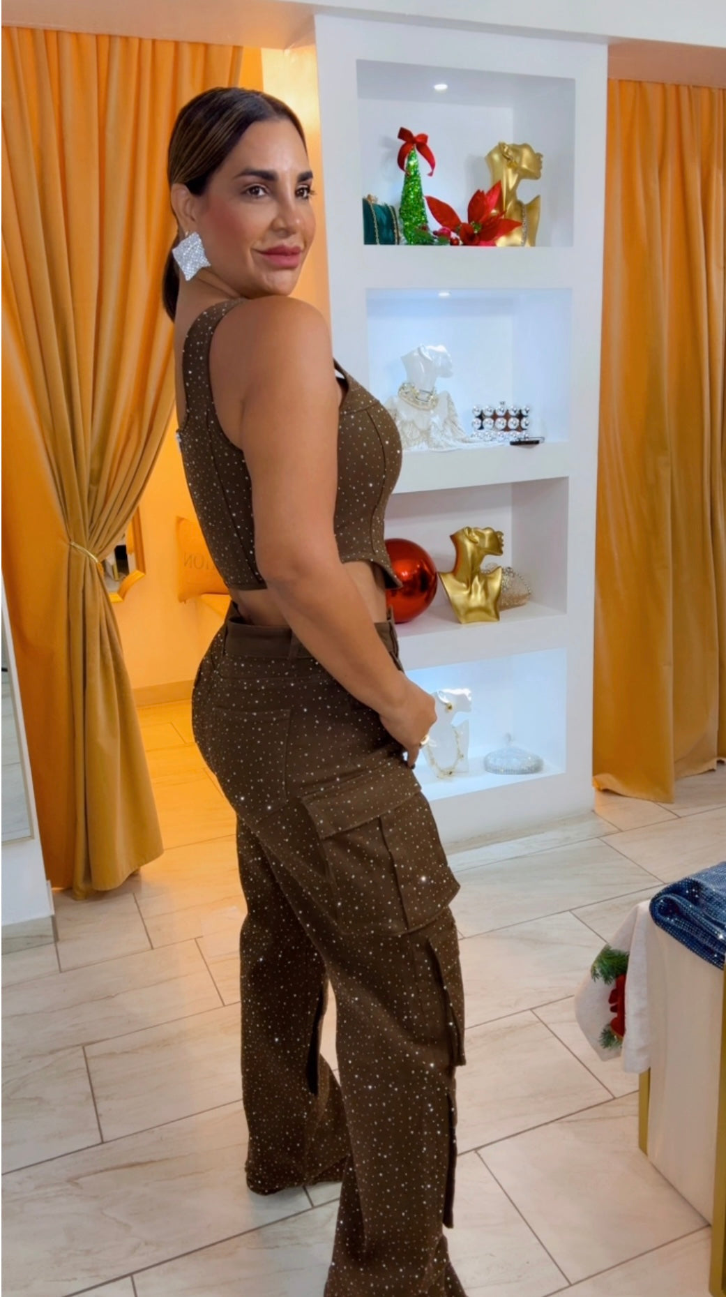 Brown Shine Cargo Set (spandex) utilicé talla Médium