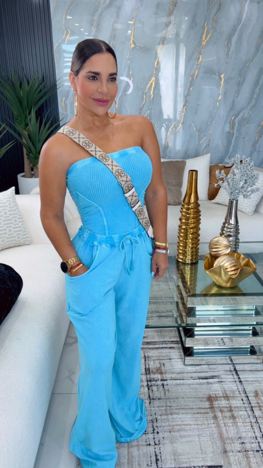 Mineral Wash Blue Jumpsuit (spandex)