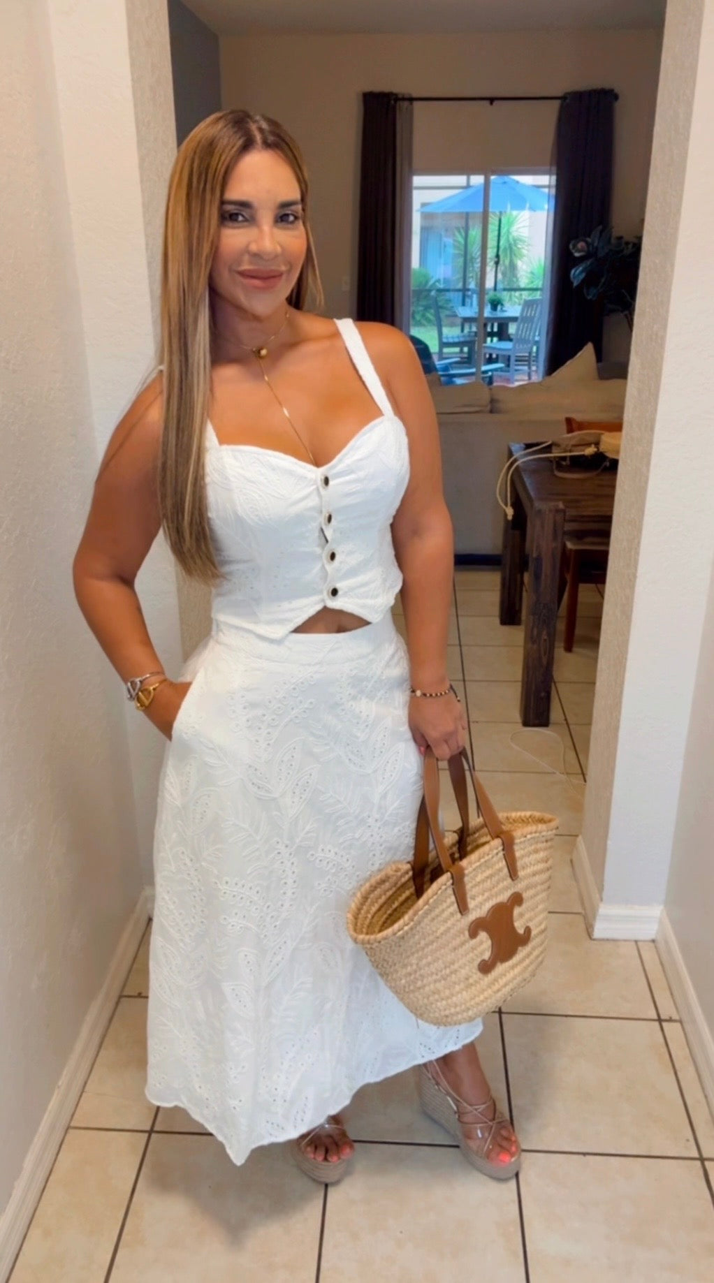 Malasia White Embroidery Skirt Set (spandex)