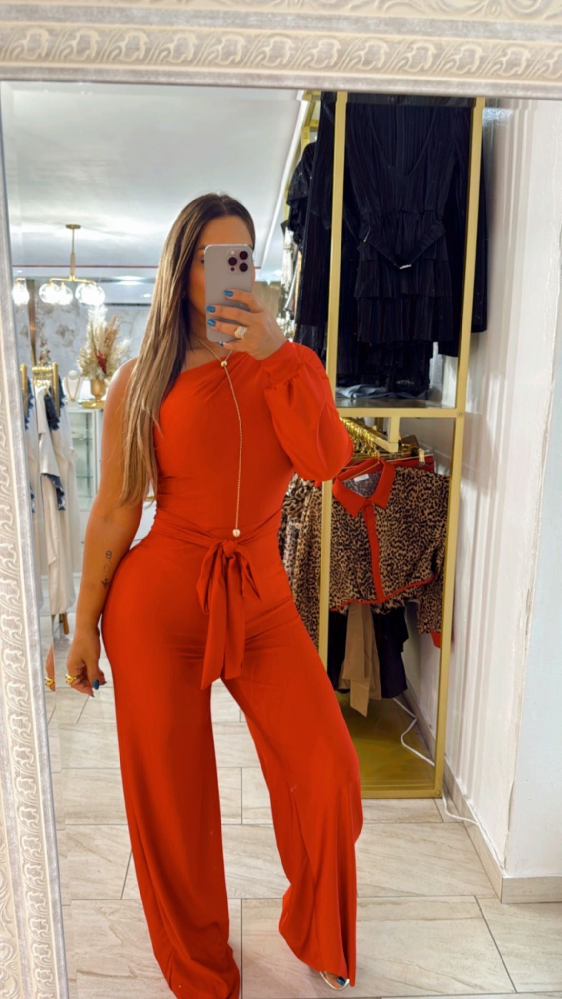 Argelia Red Jumpsuit(stretch)