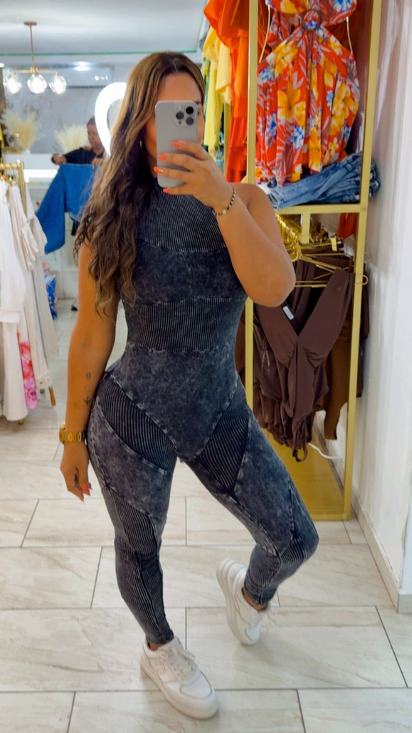 Black Mineral Wash Jumpsuit (stretch)