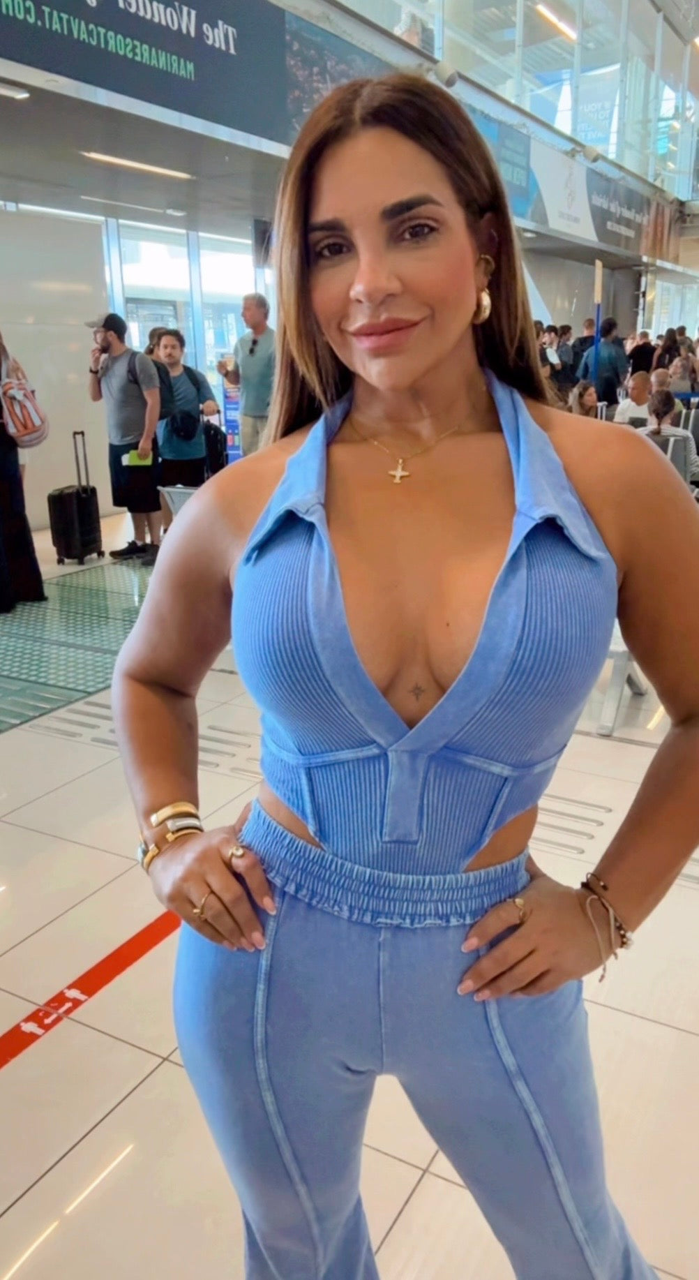 Blue Mineral Wash Bodysuit Set (spandex)