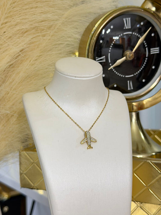 Airplane Gold Necklace (oro acero inoxidable)