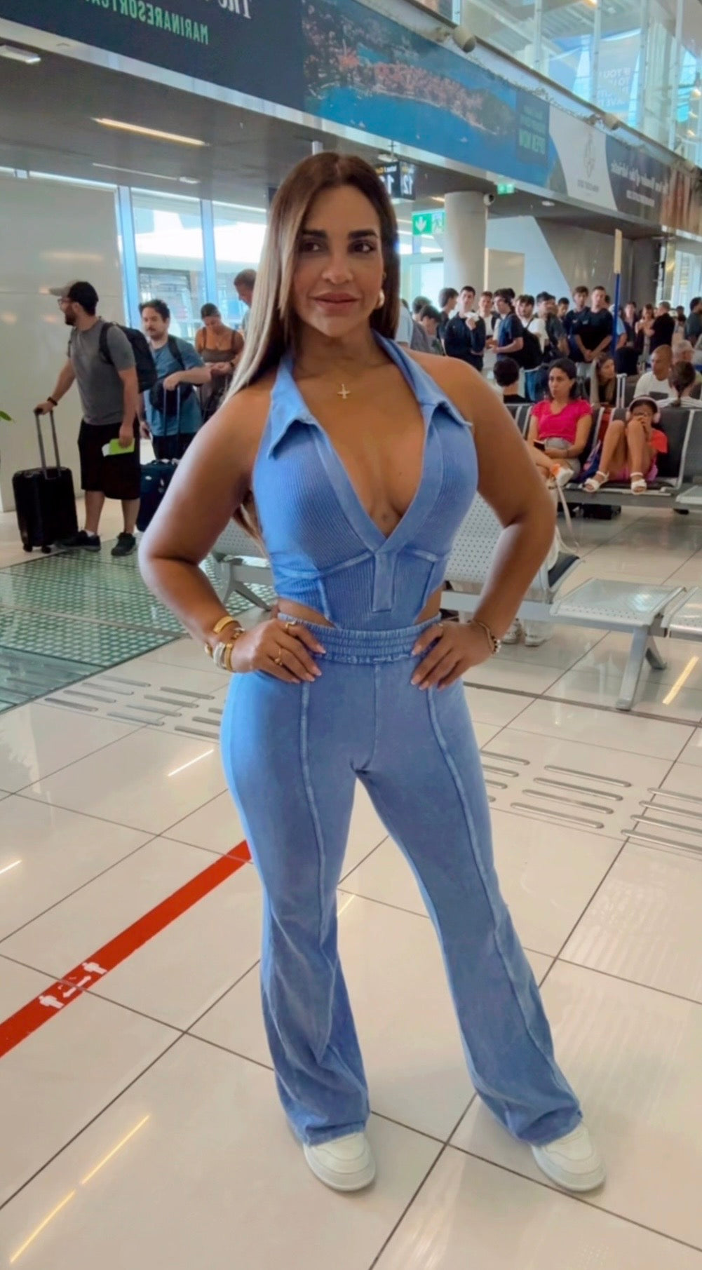 Blue Mineral Wash Bodysuit Set (spandex)
