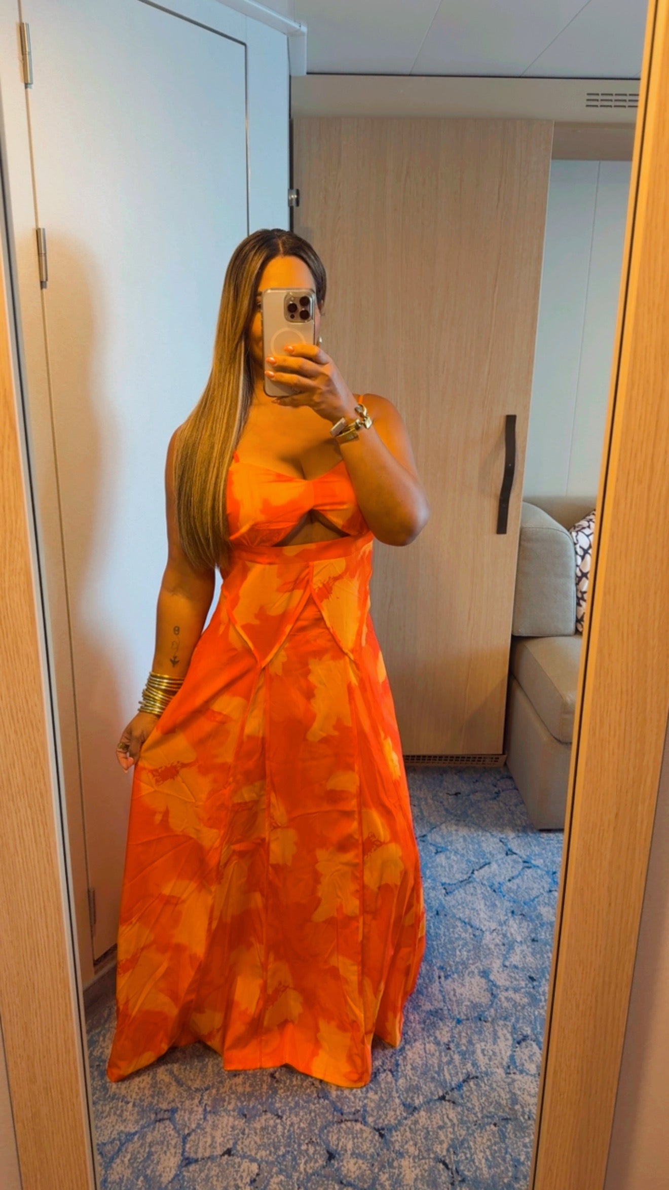 Citrus Orange Maxi Dress (spandex)