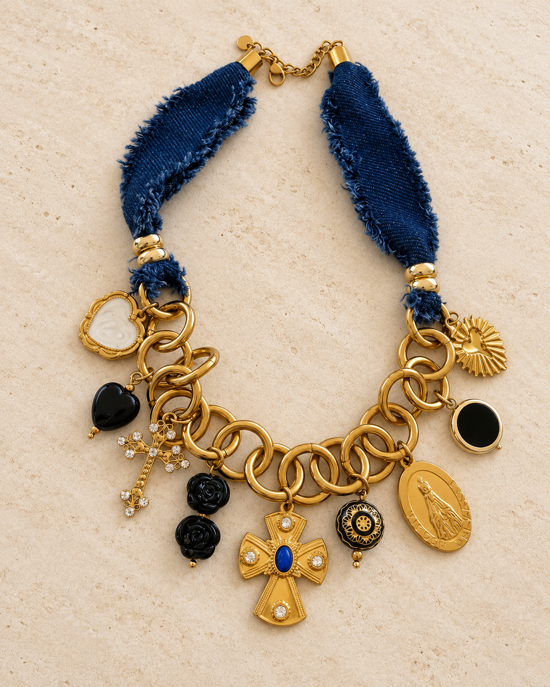 Peace Denim & Gold Necklace (oro acero inoxidable)
