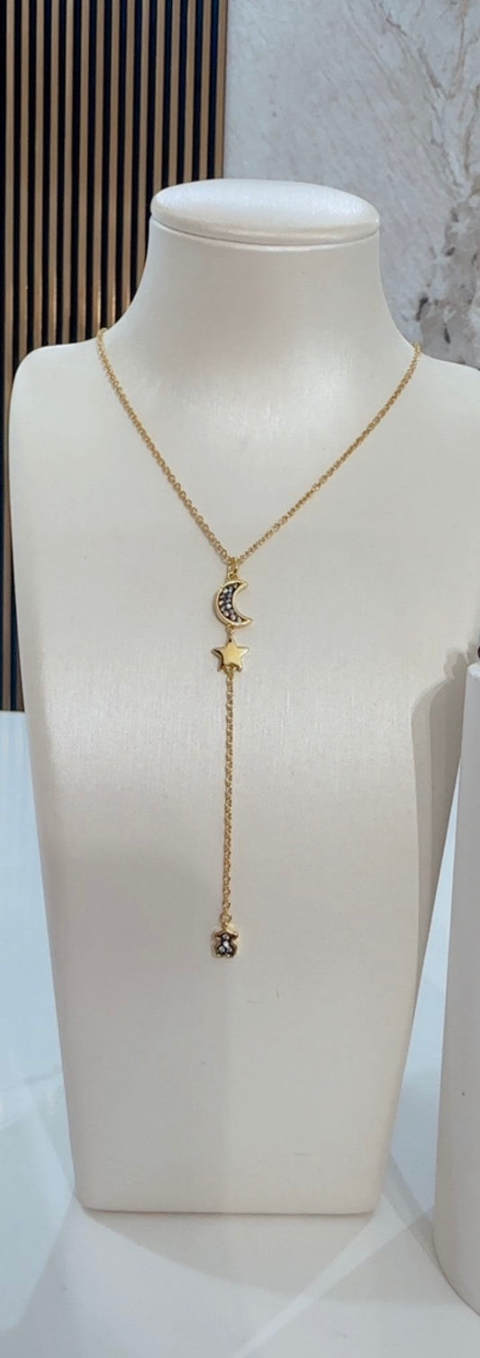 Moon Star Gold Bear Necklace(material oro 925)