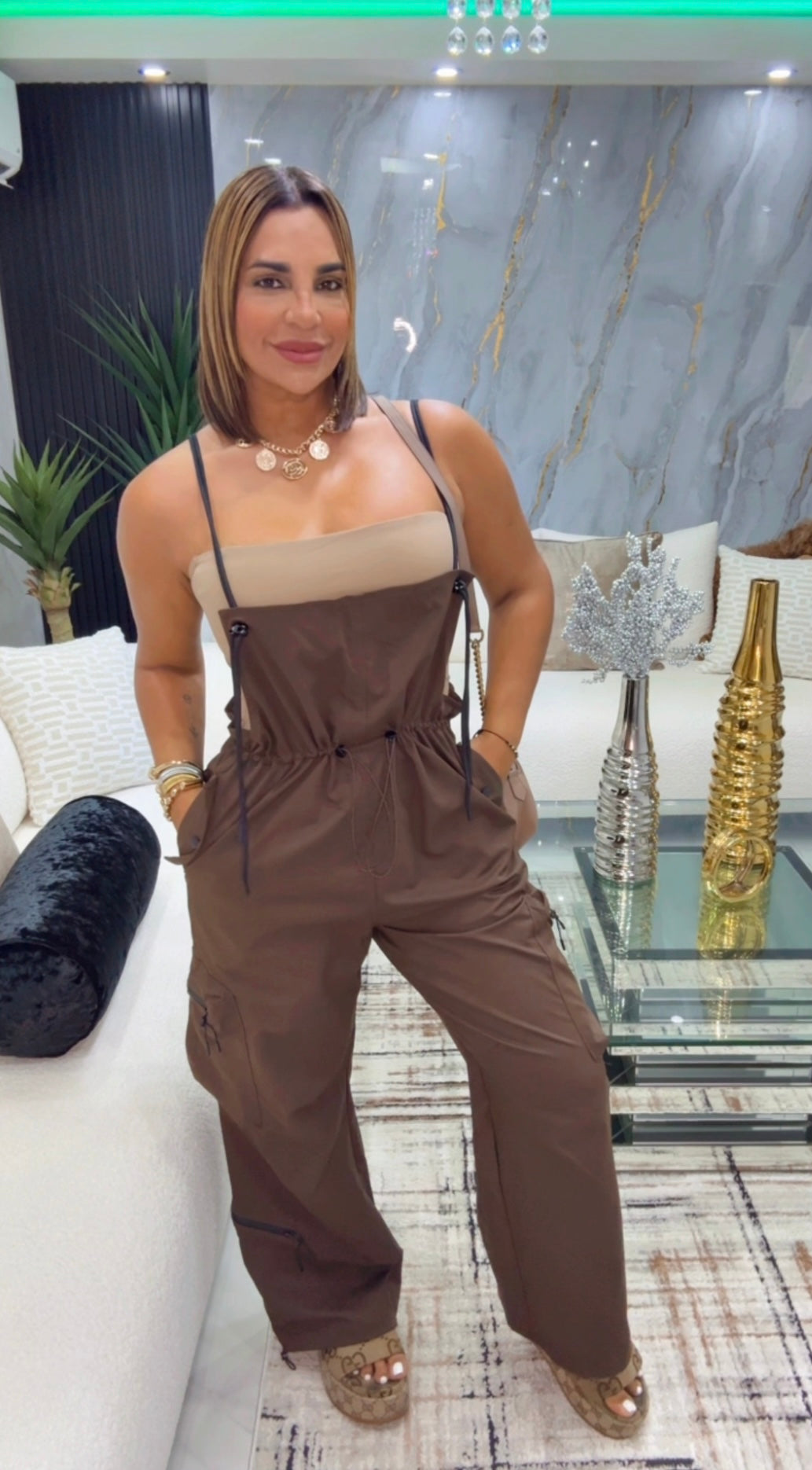 Kilimanjaro Cargo Brown Jumpsuit (spandex) utilicé talla M