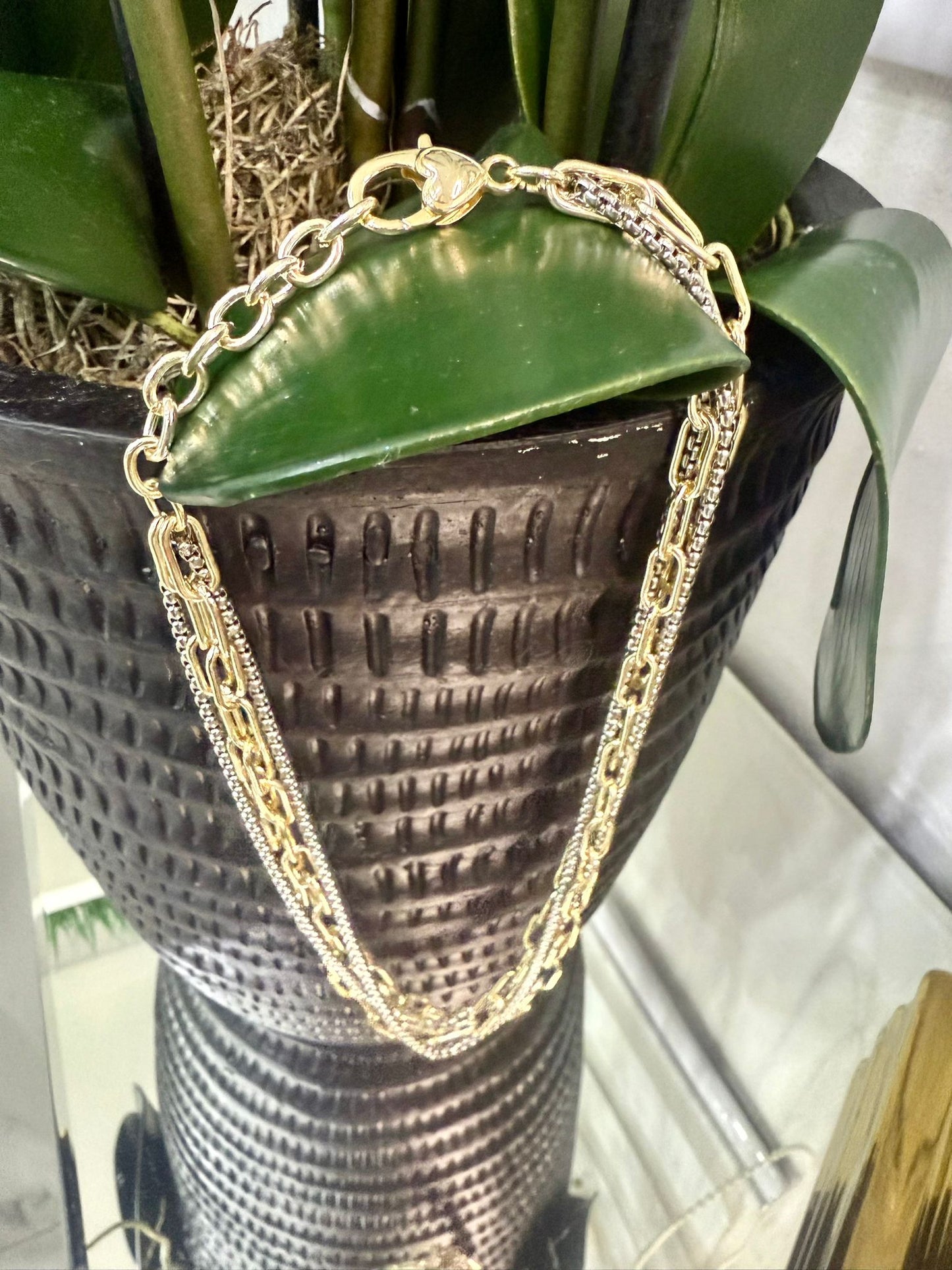 Shine Multi Chain Necklace (Two Tones) (Gold Plated)