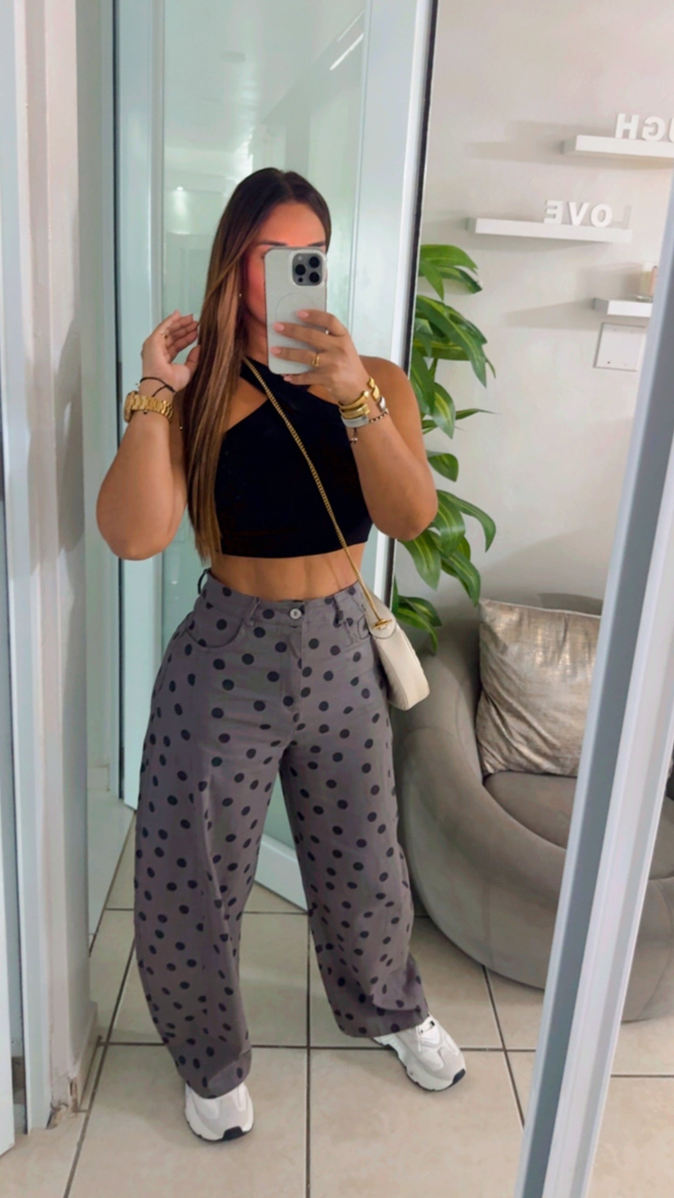 Polka Dots Gray Barrel Pant (spandex) utilicé Médium