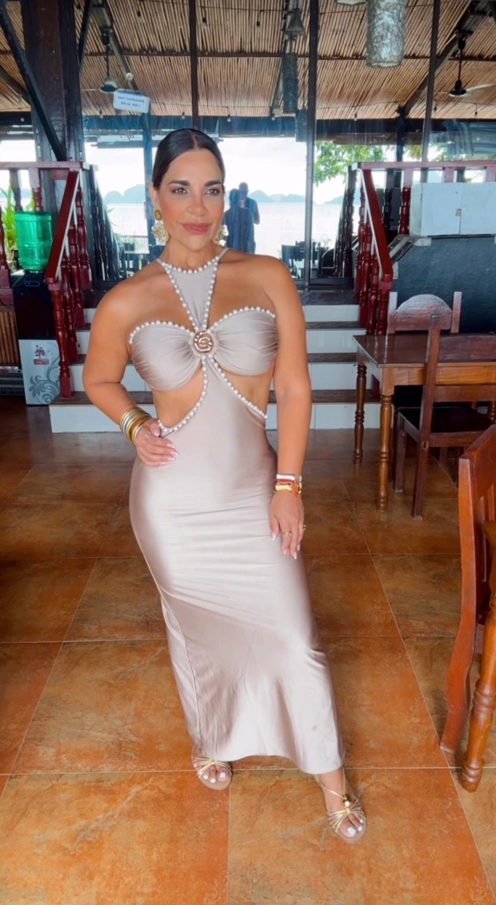 Port Barton Gold Pearl Dress (stretch)