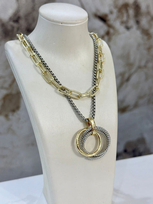 Circle Doble Chain Two Tones Necklace (Gold Plated)