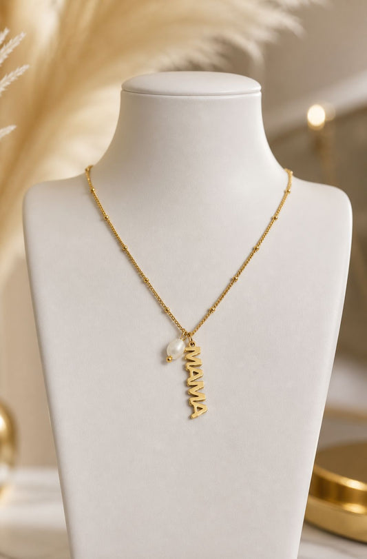 Mamá Pearl Gold Necklace (material oro acero inoxidable)