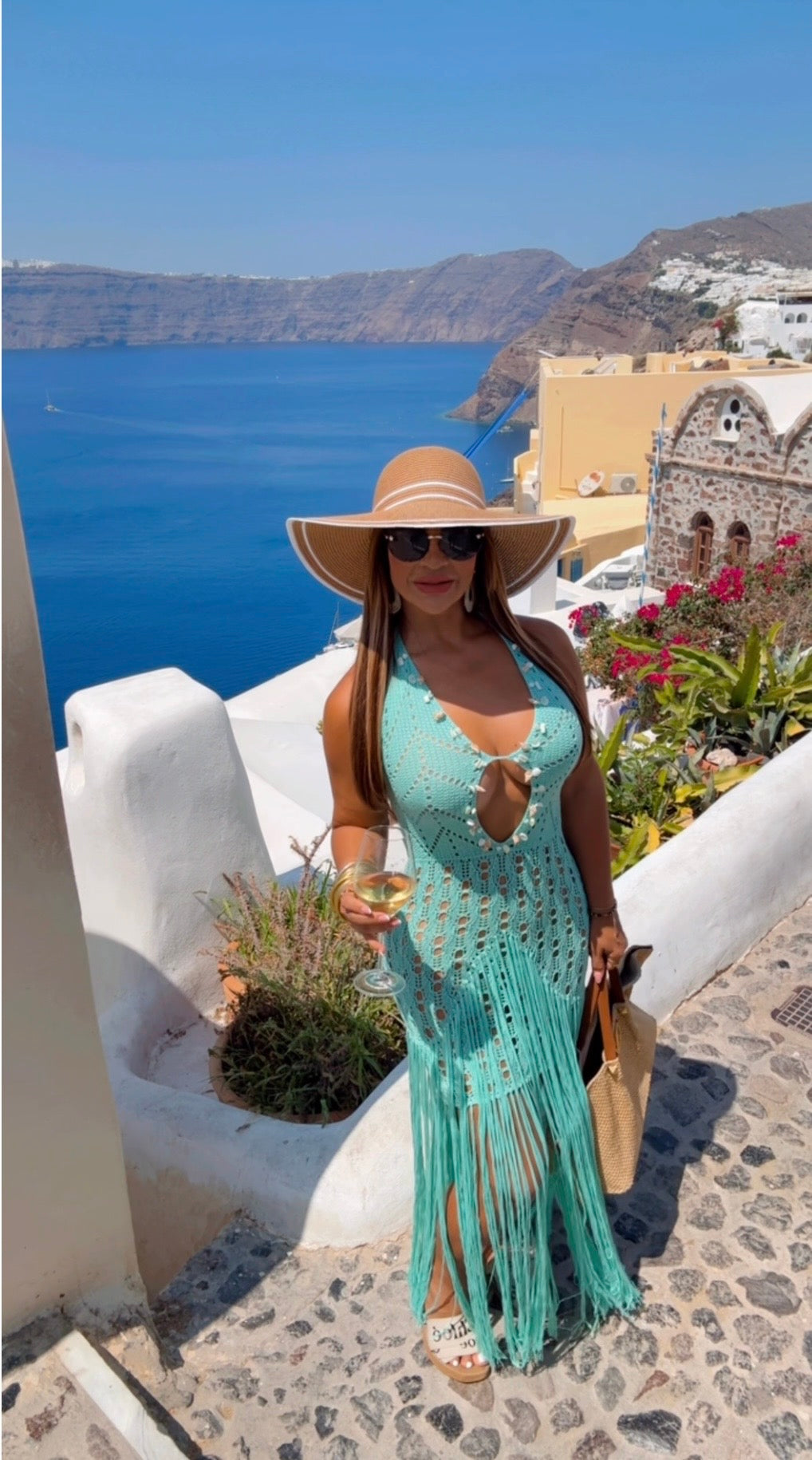 Greek Aqua Blue Crochet Dress (spandex)