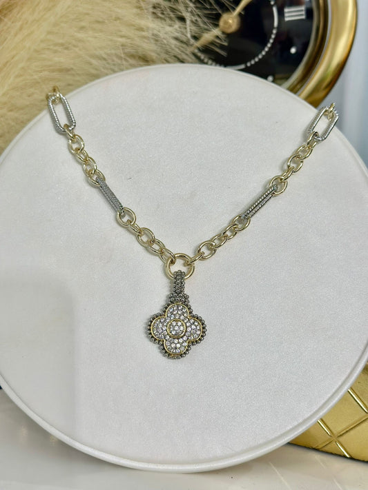 Floral Two Tones Necklace (Gold Plated)