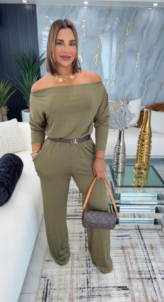 Argelia Olive Jumpsuit (stretch) no incluye cinturón