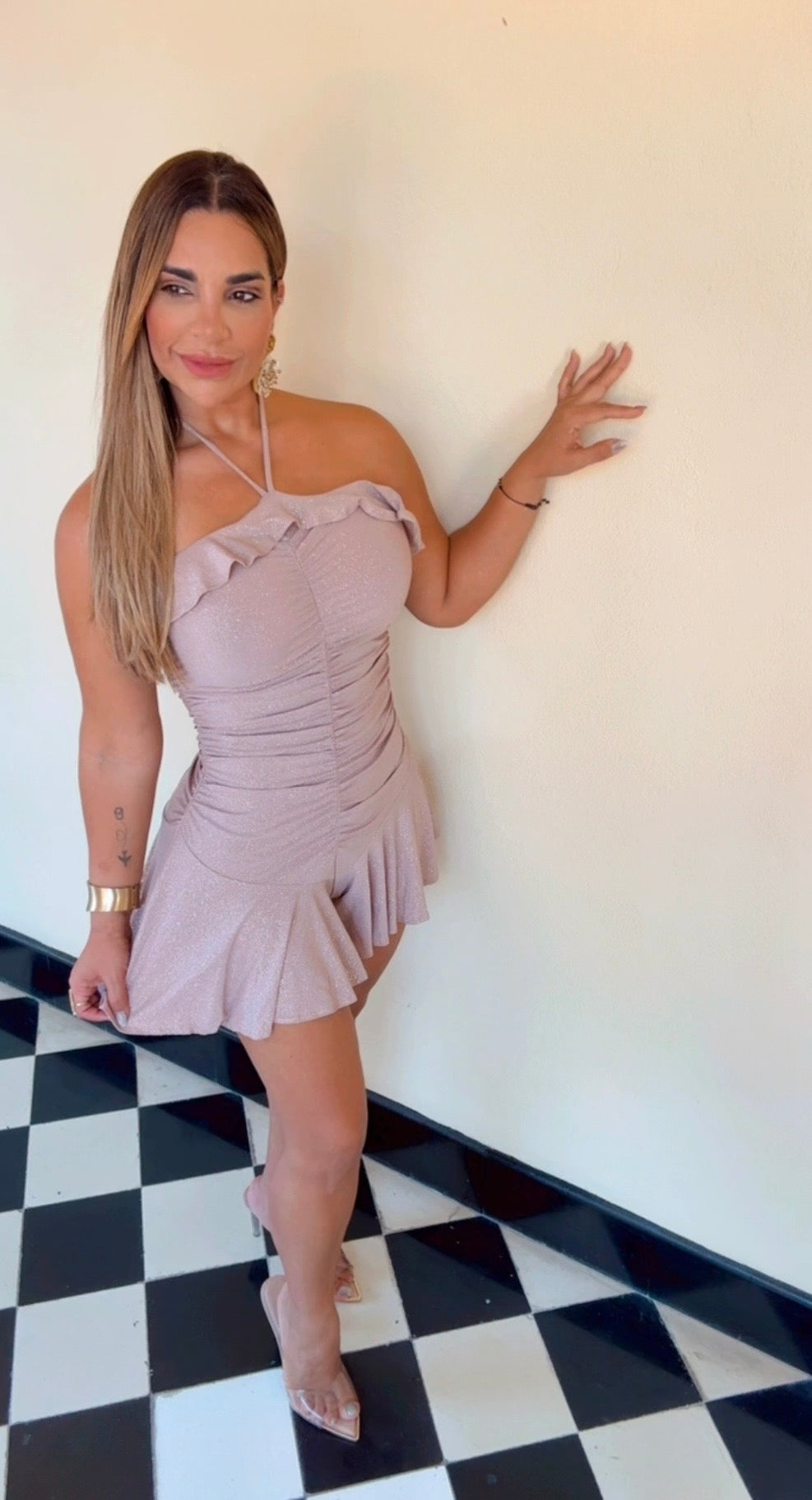 Golden Beige Shine Romper (spandex)